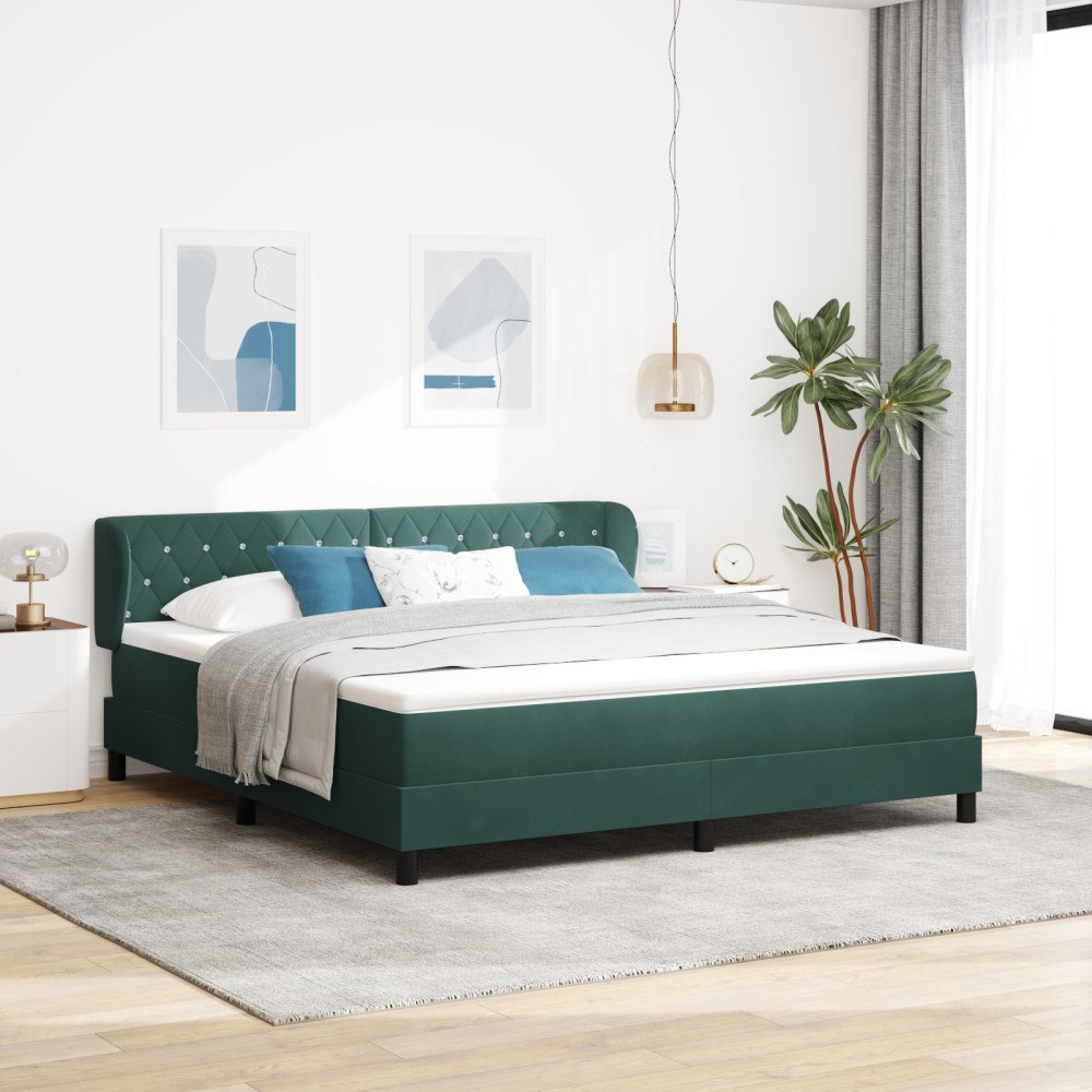 vidaXL Boxspring säng med madrass mörkgrön 180x200 cm sammet