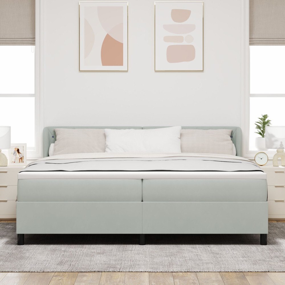 vidaXL Bäddfjäder med madrass Ljusgrå 200 x 200 cm Sammet