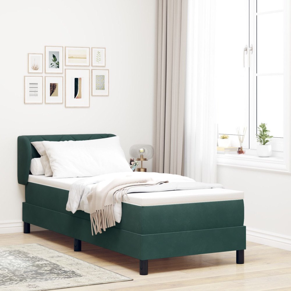 vidaXL Bäddfjäder med huvudgavel Mörkgrön 80 x 200 cm Sammet