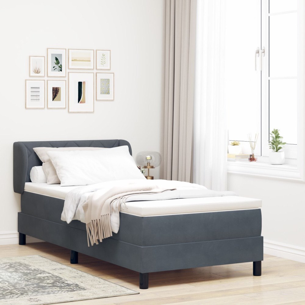 vidaXL Bäddfjäder med huvudgavel Mörkgrå 90 x 200 cm Sammet
