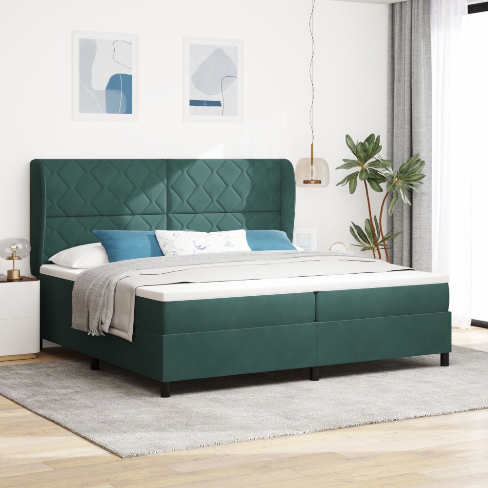vidaXL Bäddfjäder med huvudgavel Mörkgrön 200 x 200 cm Sammet