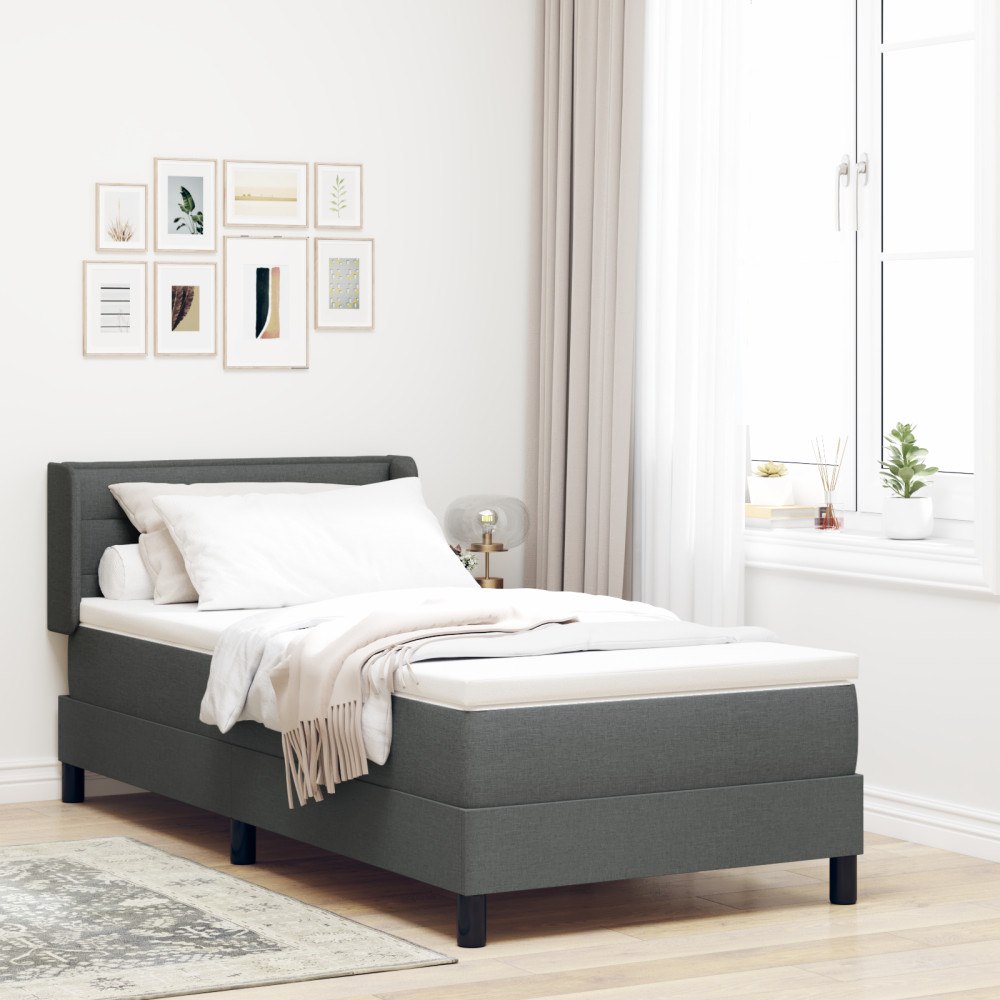 vidaXL Box-spring säng med madrass mörkgrå 80x200 cm tyg, vidaXL Sänggavel Linjer Design mörkgrå 80 cm tyg