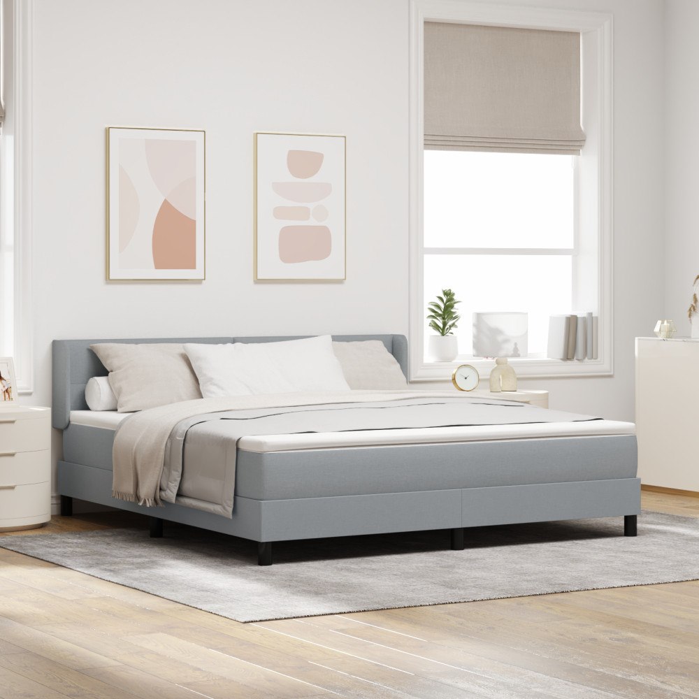 vidaXL Box Våningssäng med Madrass Ljusgrå 180x200 cm Tyg, vidaXL Huvudstöd Knapp Tuftad Ljusgrå 180 cm Tyg