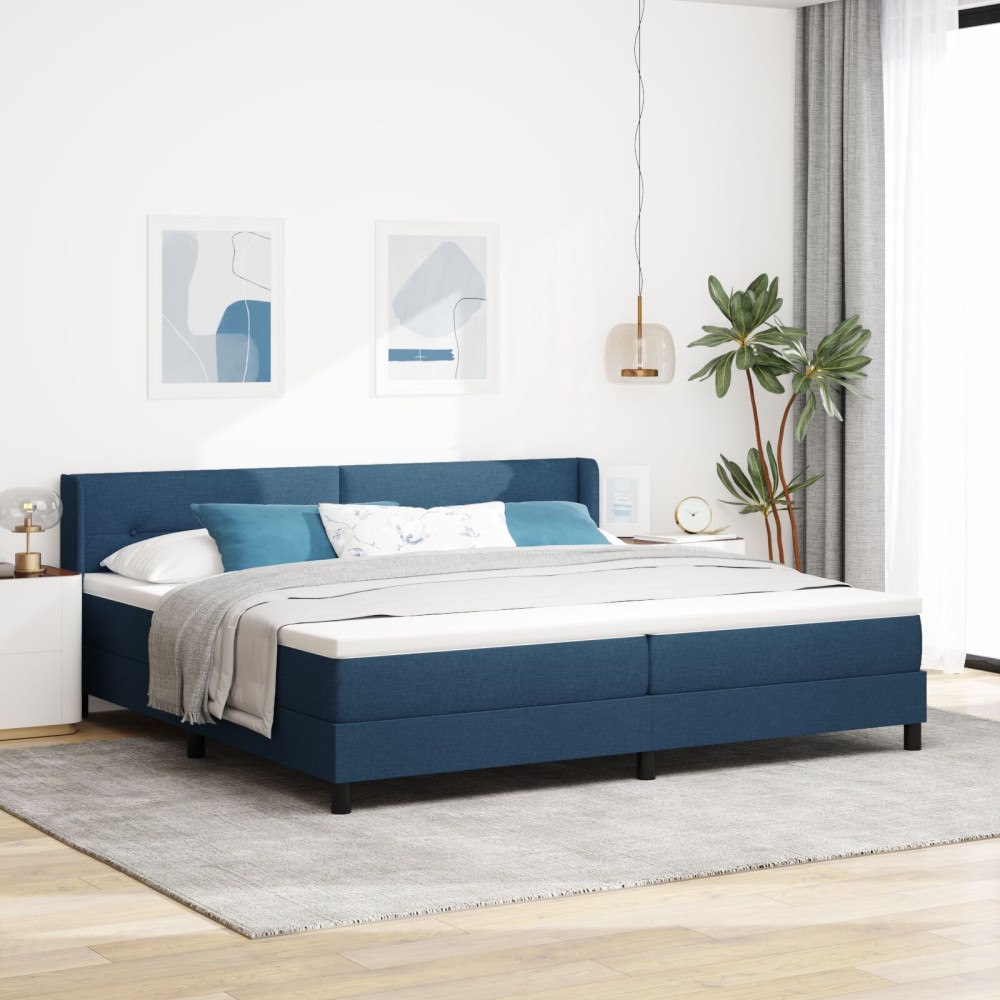 vidaXL Bäddfjäder med huvudgavel Blå 200 x 200 cm tyg