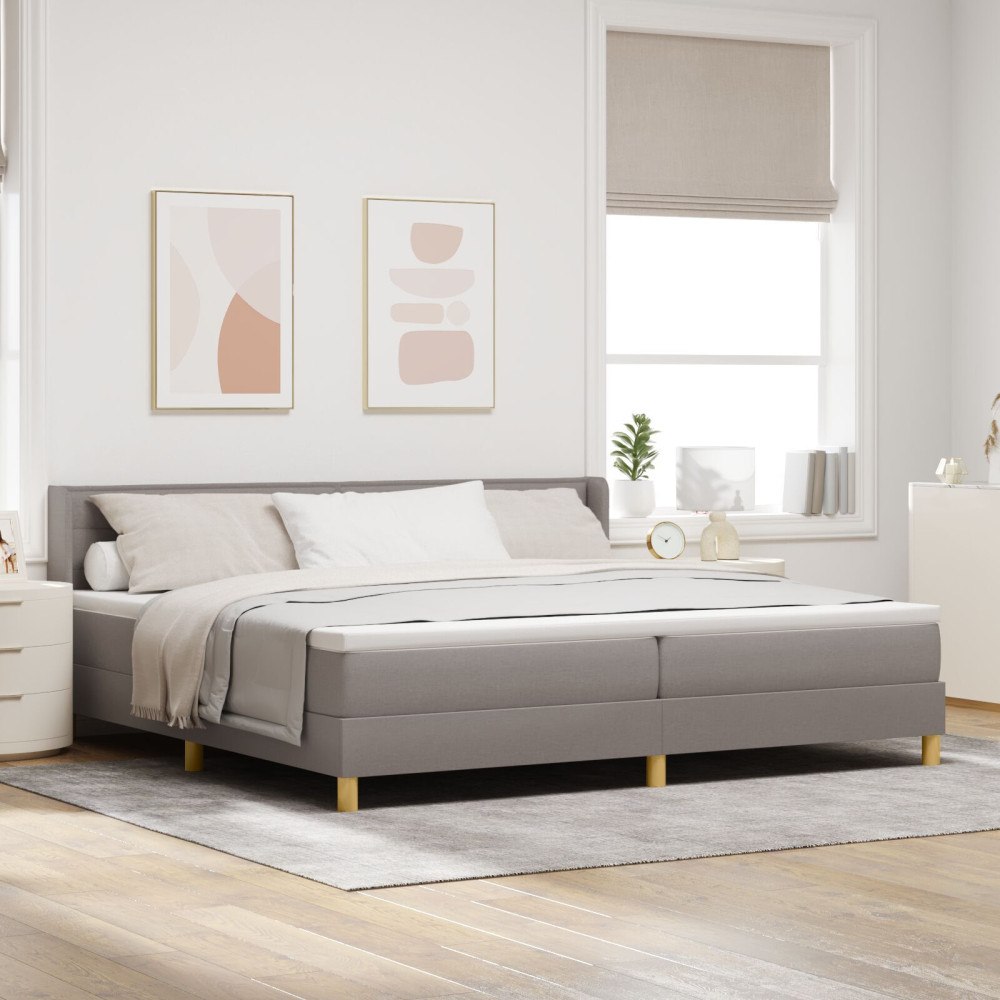 vidaXL Bäddfjäder med madrass med huvudgavel Taupe 200 x 200 cm tyg