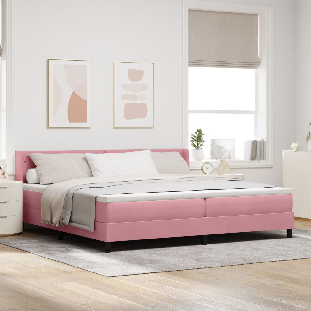vidaXL Boxfjäderbädd med madrass Rosa 200x200 cm Sammet