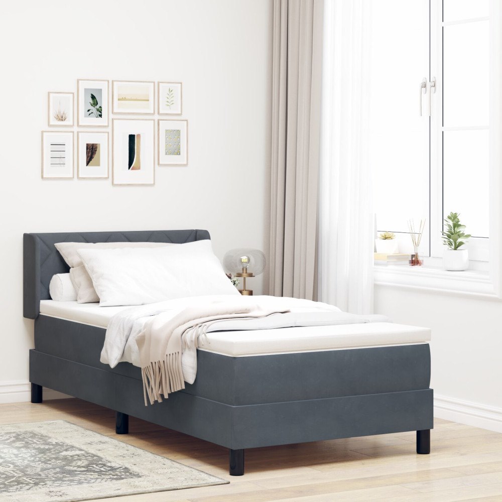 vidaXL Bäddfjäder med huvudgavel Mörkgrå 200 x 90 cm Sammet