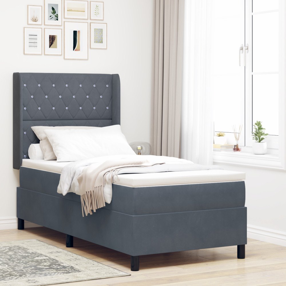 vidaXL Bäddfjäder med madrass Mörkgrå 90 x 200 cm Sammet