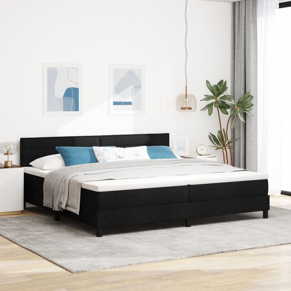 vidaXL Bäddfjäder med madrass med led Svart 200 x 200 cm tyg