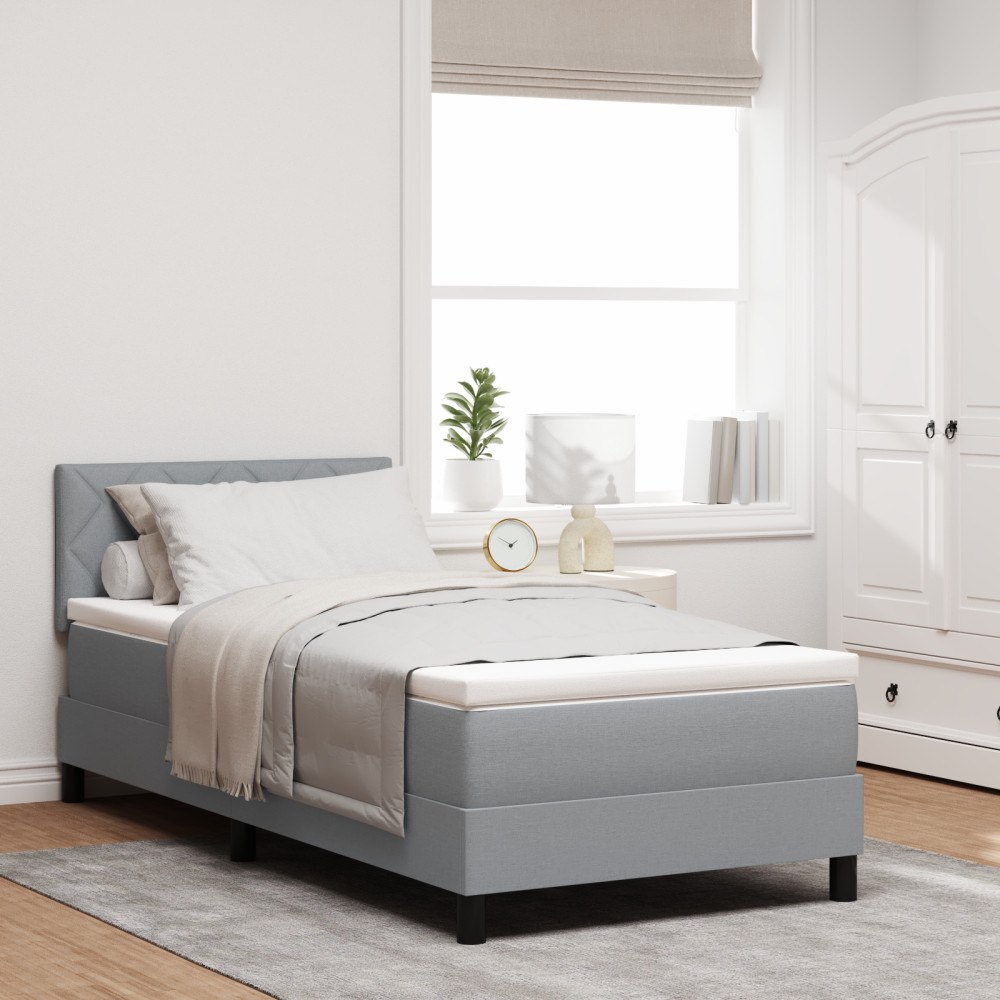 vidaXL Boxspring säng med madrass & LED Ljusgrå 90x190 cm Tyg