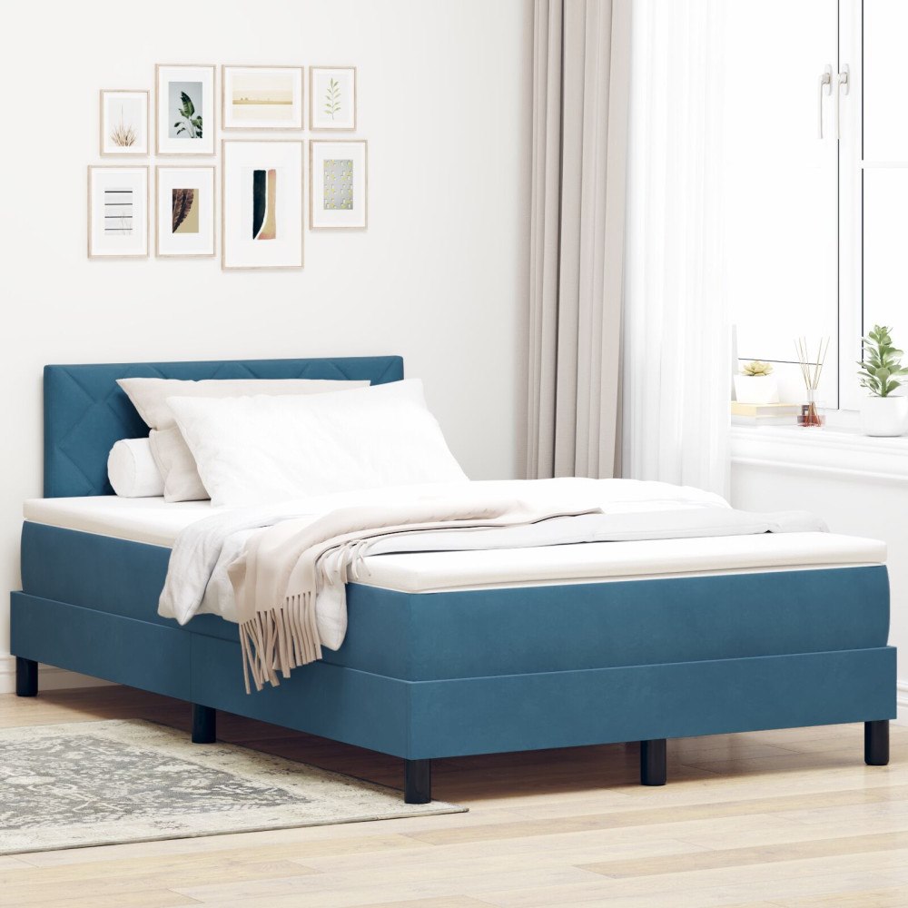 vidaXL Boxspring Säng med Madrass & LED Mörkblå 120x200 cm Sammet