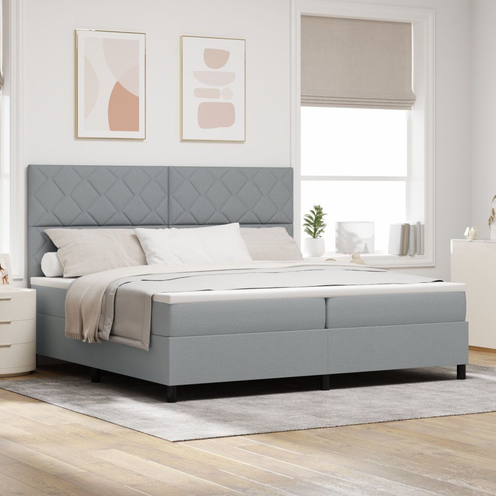 vidaXL Bäddfjäder med LED-ljusslingor Ljusgrå 200 x 200 cm tyg
