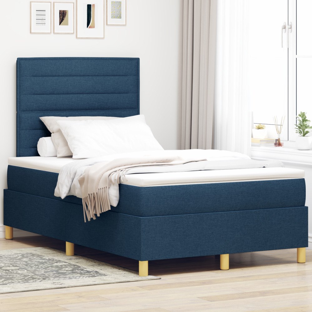 vidaXL Box Spring Säng med Madrass & LED Blå 120x190 cm Tyg
