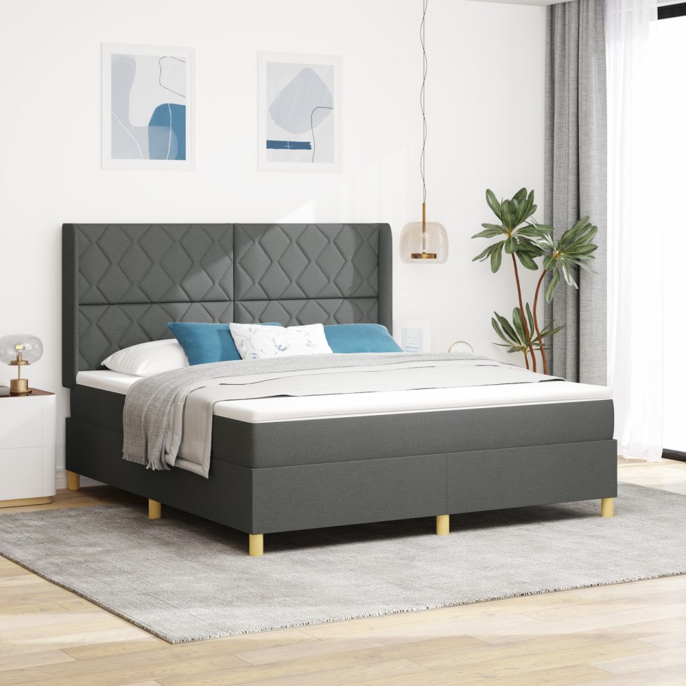 vidaXL Boxspring Säng med Madrass & LED Mörkgrå 180x200 cm Tyg