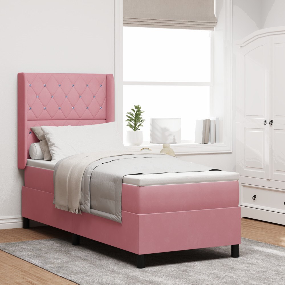 vidaXL Bäddfjäder med madrass med led Rosa 80 x 200 cm Sammet
