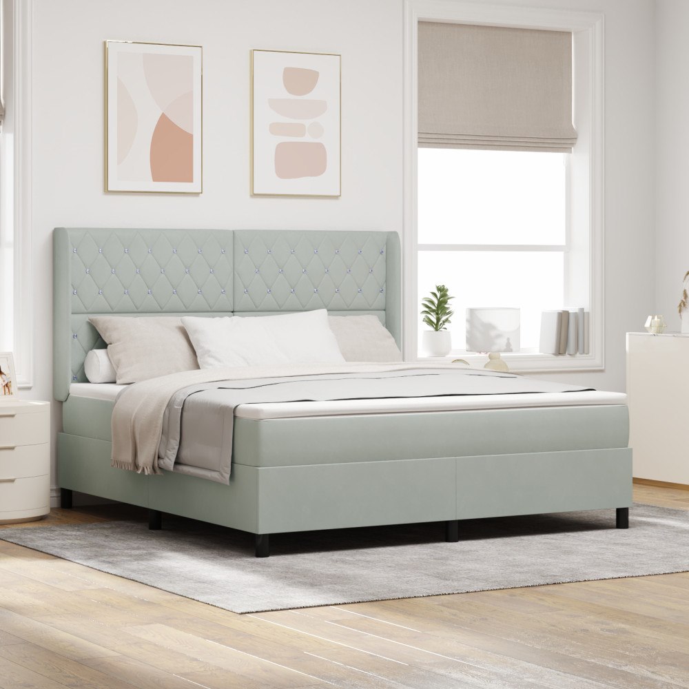 vidaXL Boxspring Säng med Madrass & LED Ljus Grå 180x200 cm Sammet