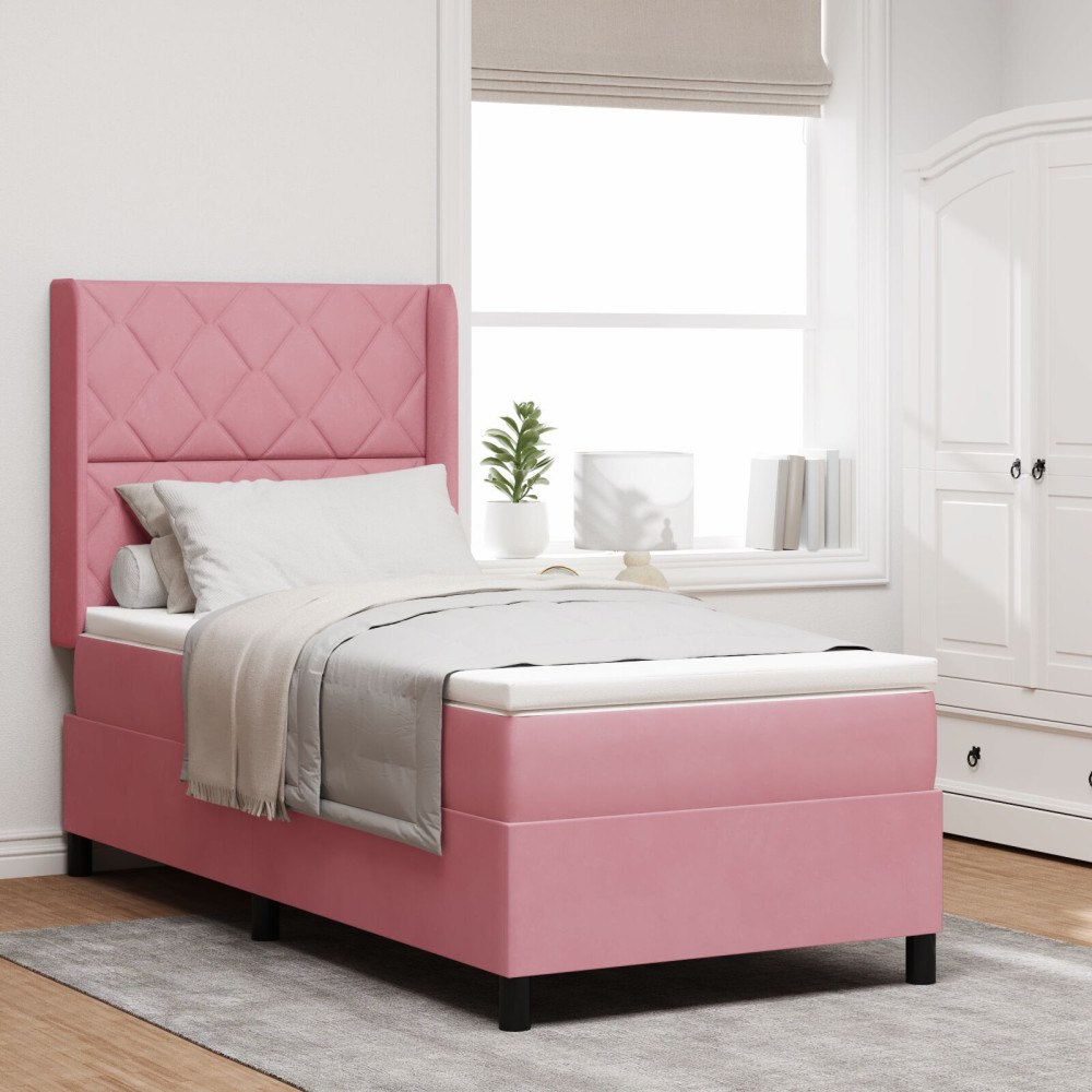 vidaXL Bäddfjäder med LED-ljusslingor Rosa 90 x 190 cm Sammet