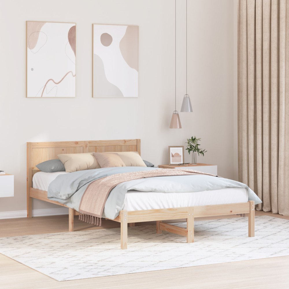 vidaXL Tallträ Sängram Naturlig Tallträ 135 x 190 cm Trä Sängram