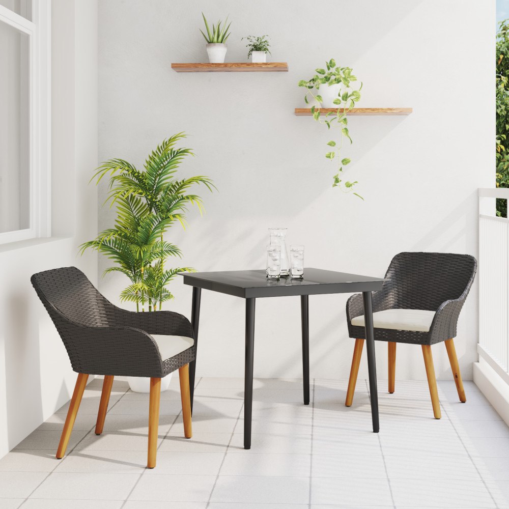 vidaXL 3 Delars Trädgårdsmatsal Svart Poly Rattan