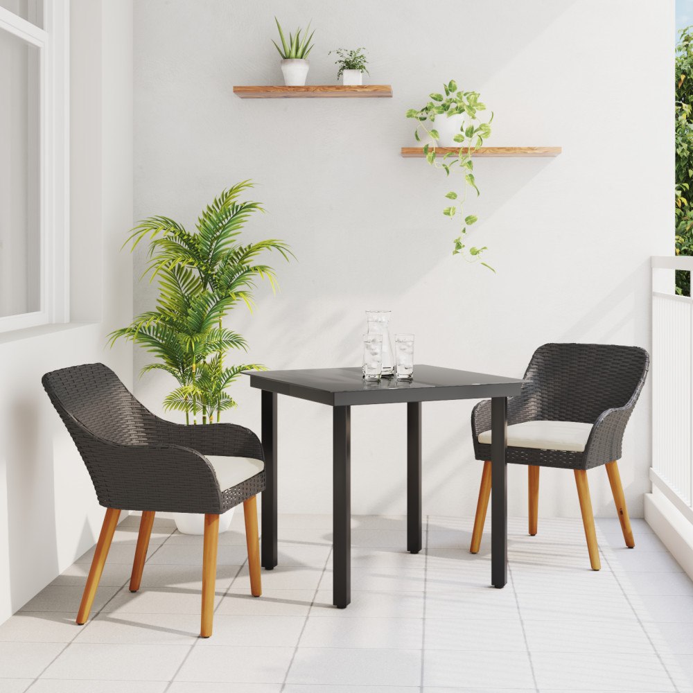 vidaXL 3-delat Trädgårdsmöbelset Svart Poly Rattan