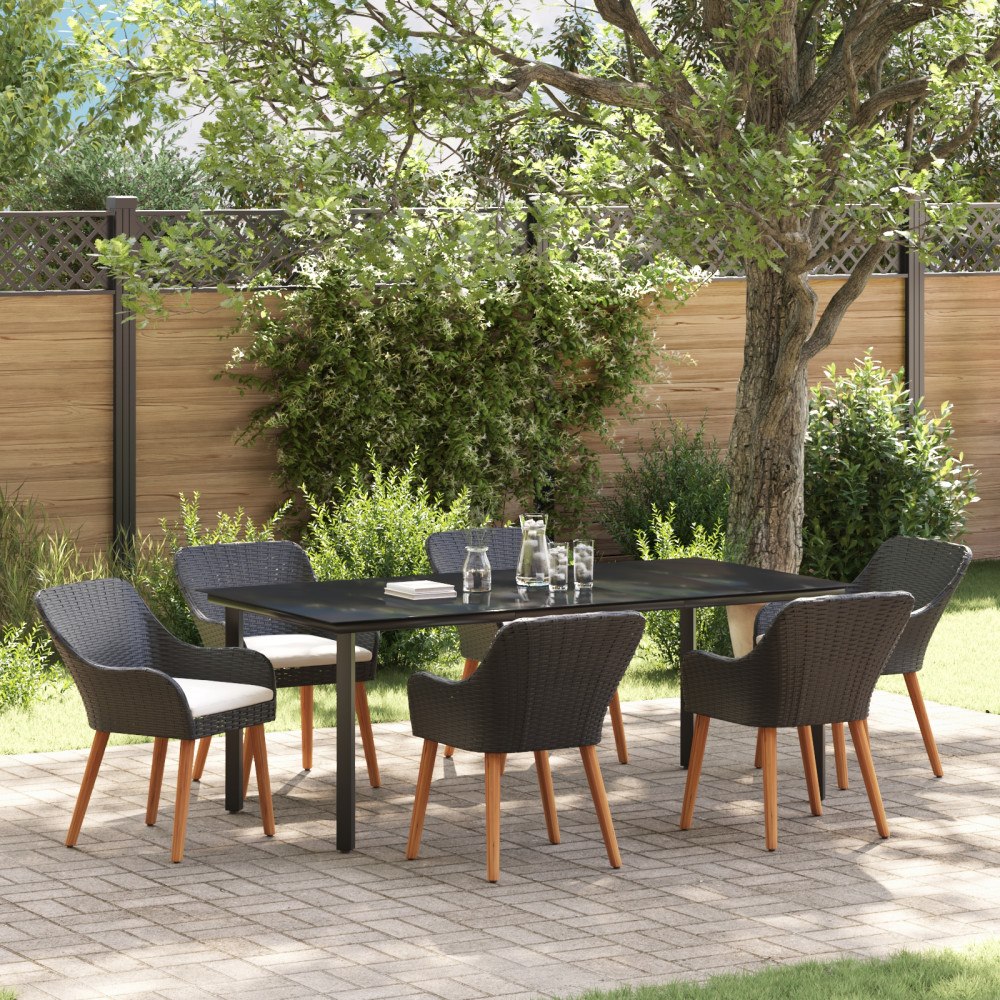 vidaXL 7-delars Trädgårdsset Svart Poly Rattan