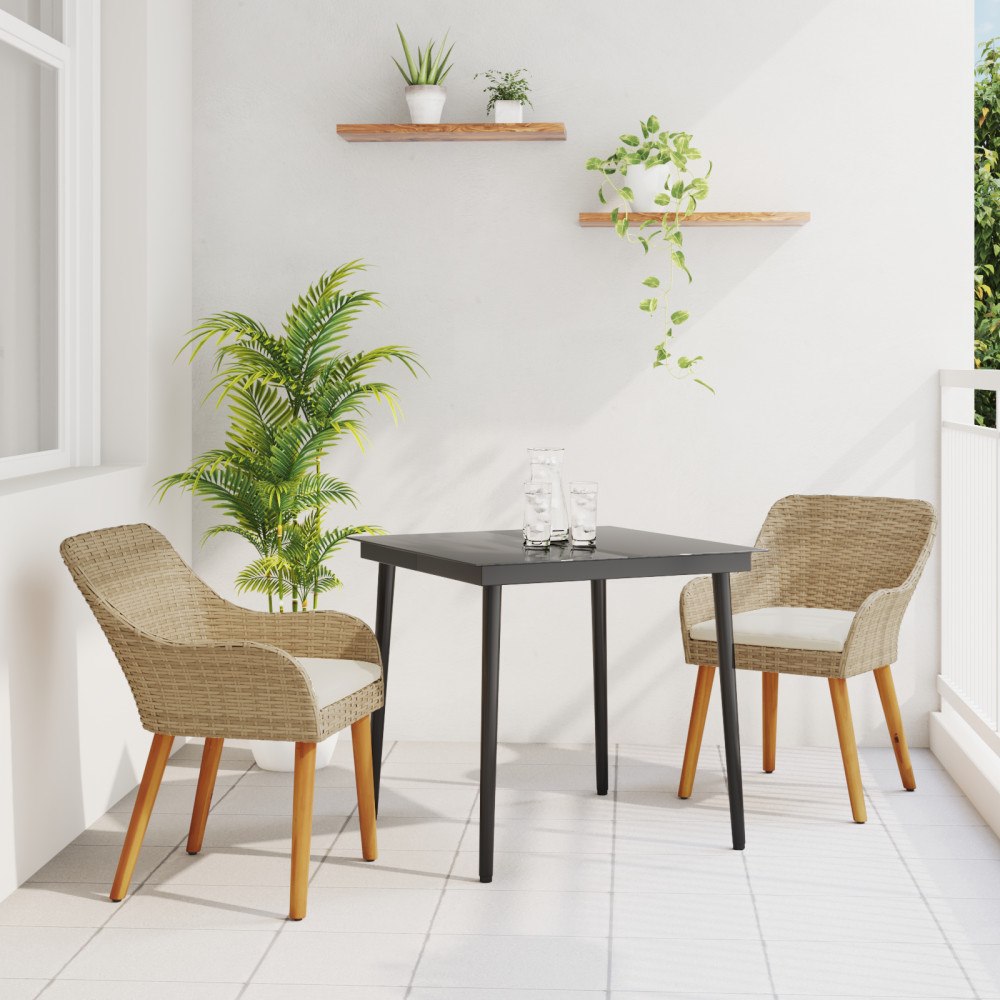 vidaXL 3-delat trädgårdsmöbelset Beige Poly Rattan