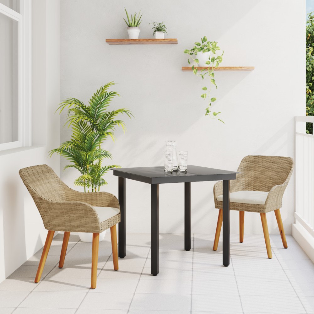 vidaXL 3-delat trädgårdsmatset med beige poly rattan
