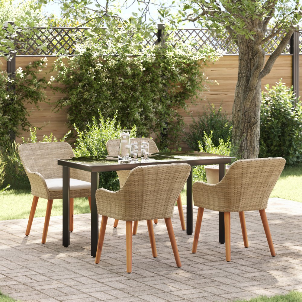 vidaXL 5-delat Trädgårdsmatsal Set Beige Poly Rattan