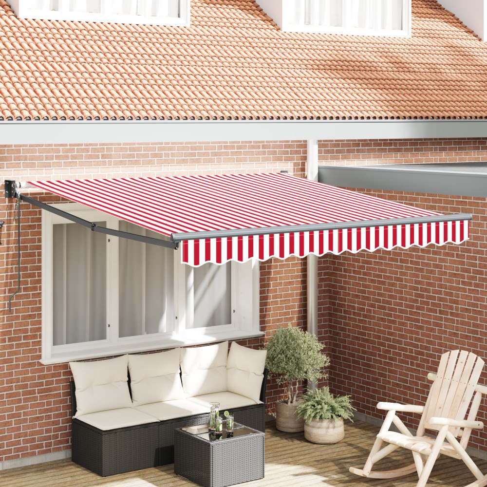 vidaXL Automatisk Utdragbar Markis Röd och Vit Rand 300x250 cm