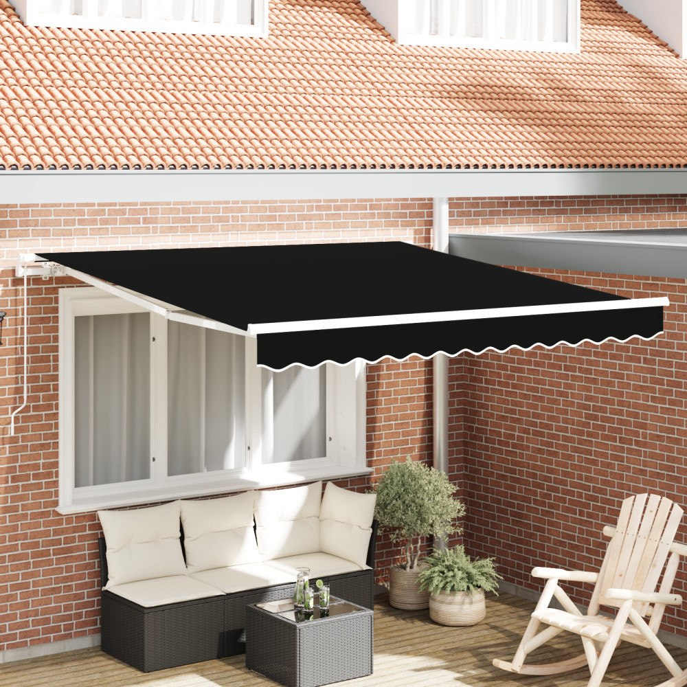 vidaXL Manuell Utdragbar Markis Svart 300x250 cm, vidaXL Markis Ersättningstyg för 3x2,5 m Ram Svart