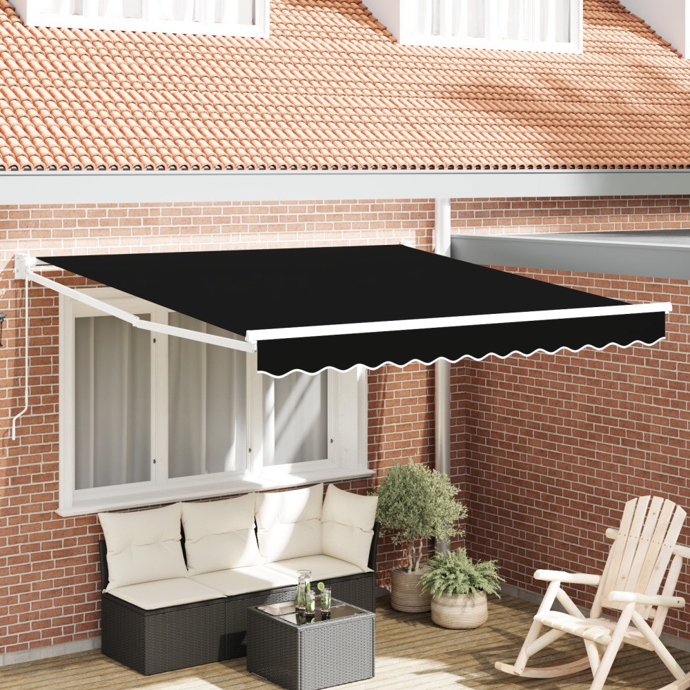 vidaXL Manuell Utdragbar Markis Svart 300x250 cm, vidaXL Markis Ersättningstyg för 3x2.5 m Ram Svart