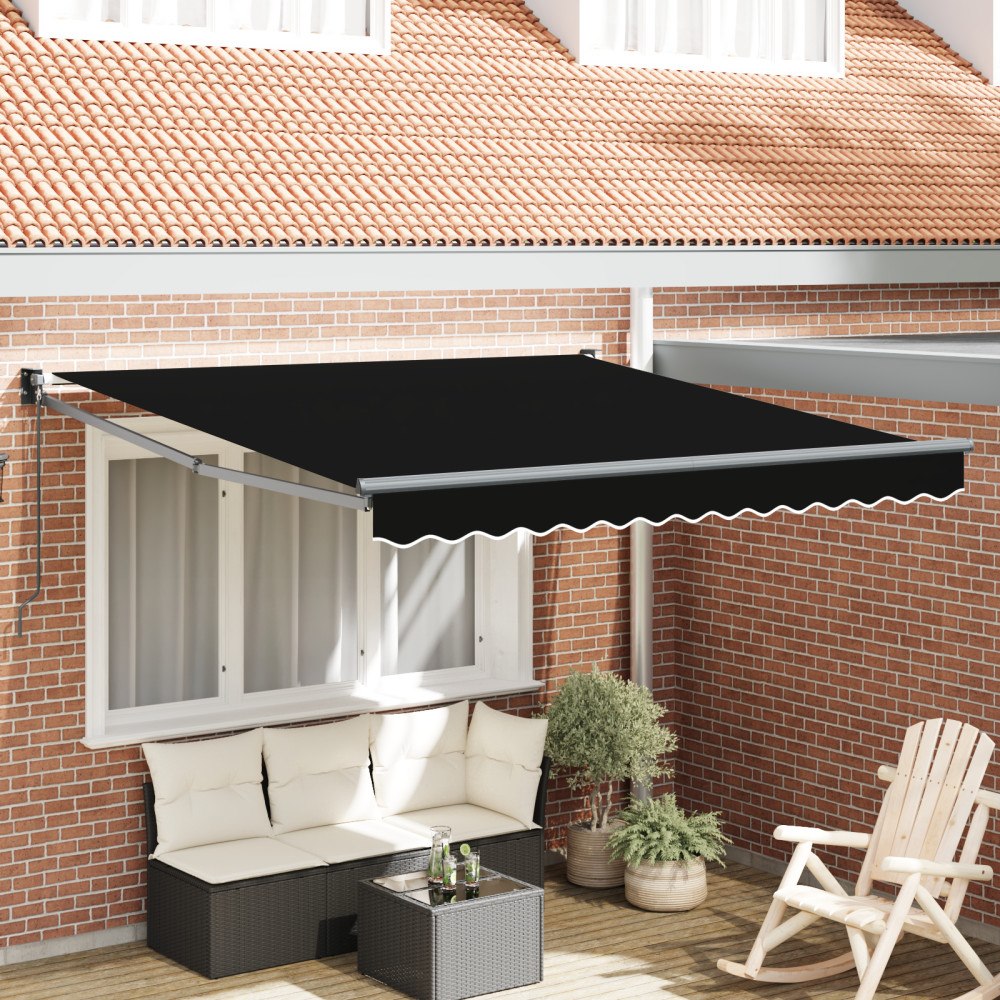 vidaXL Manuell Utdragbar Markis Svart 300x250 cm, vidaXL Markis Ersättnings Tyg för 3x2,5 m Ram Svart