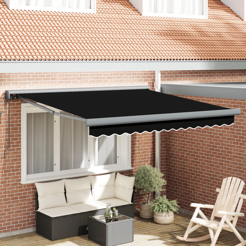 vidaXL Automatisk Uppfällbar Markis Svart 300x250 cm, vidaXL Markis Ersättningstyg för 3x2.5 m Ram Svart
