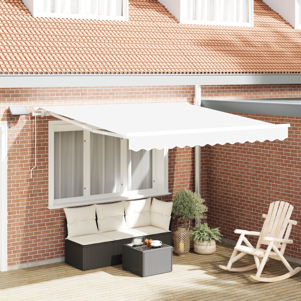 vidaXL Manuell Utdragbar Markis med LED Vit 300x250 cm, vidaXL Markis Ersättnings Tyg för 3x2.5 m Ram Vit