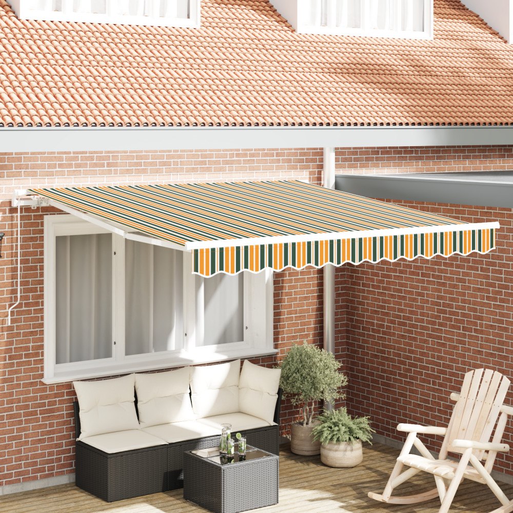 vidaXL Manuell Hopfällbar Markis Grön och Gul 300x250 cm, vidaXL Markis Ersättningstyg för 3x2.5 m Ram Grön och Gul
