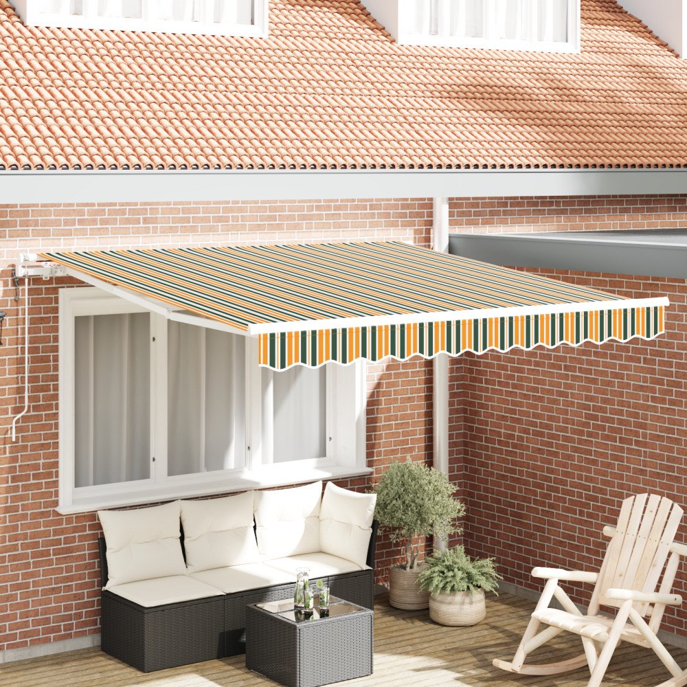 vidaXL Automatisk Utdragbar Markis Grön och Gul 300x250 cm, vidaXL Markis Ersättningsduk för 3x2.5 m Ram Grön och Gul