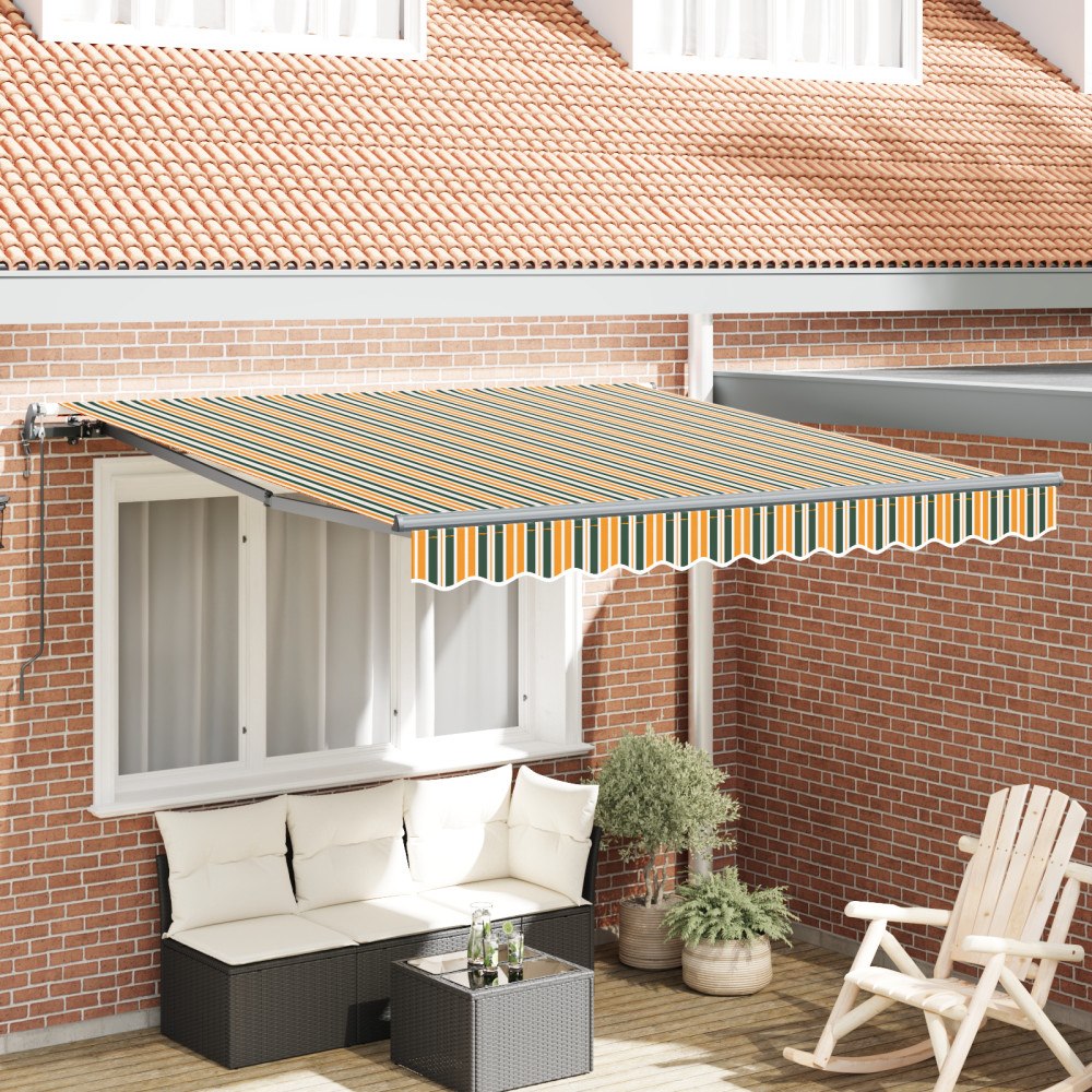 vidaXL Automatisk utdragbar markis grön och gul 300x250 cm, vidaXL Markis ersättningstyg för 3x2,5 m ram grön och gul