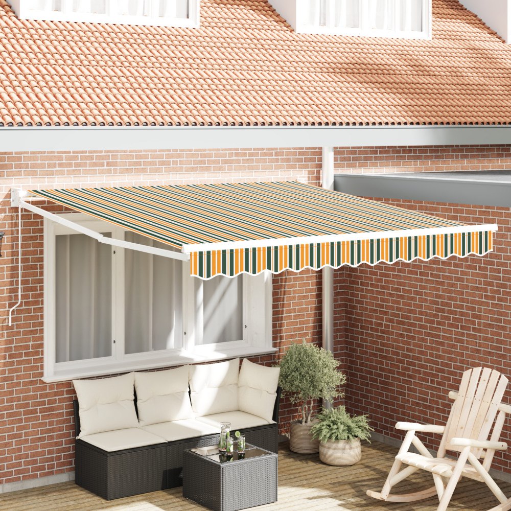 vidaXL Manuell Utdragbar Markis Grön och Gul 300x250 cm, vidaXL Markis Ersättnings Tyg för 3x2.5 m Ram Grön och Gul