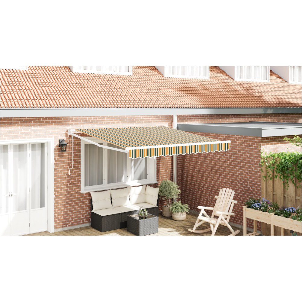 vidaXL Automatisk Utdragbar Markis Grön och Gul 300x250 cm, vidaXL Markis Ersättningstyg för 3x2,5 m Ram Grön och Gul