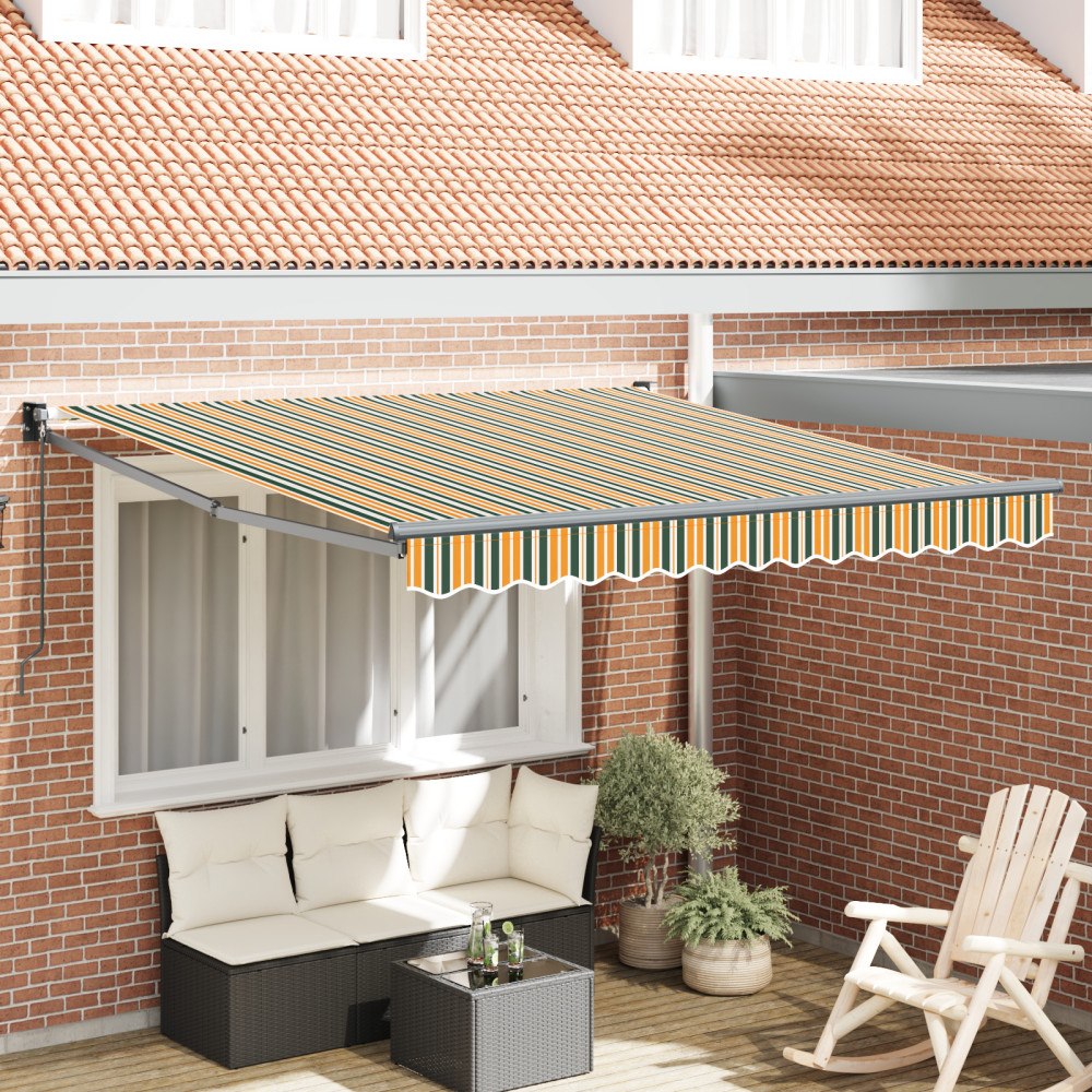 vidaXL Manuell Utdragbar Markis Grön och Gul 300x250 cm, vidaXL Markis Ersättningsduk för 3x2,5 m Ram Grön och Gul