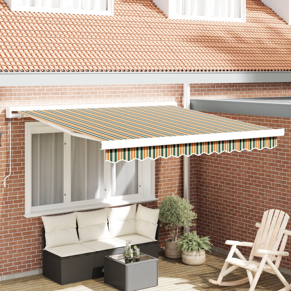 vidaXL Manuell Utdragbar Markis Grön och Gul 300x250 cm, vidaXL Markis Ersättnings Tyg för 3x2,5 m Ram Grön och Gul