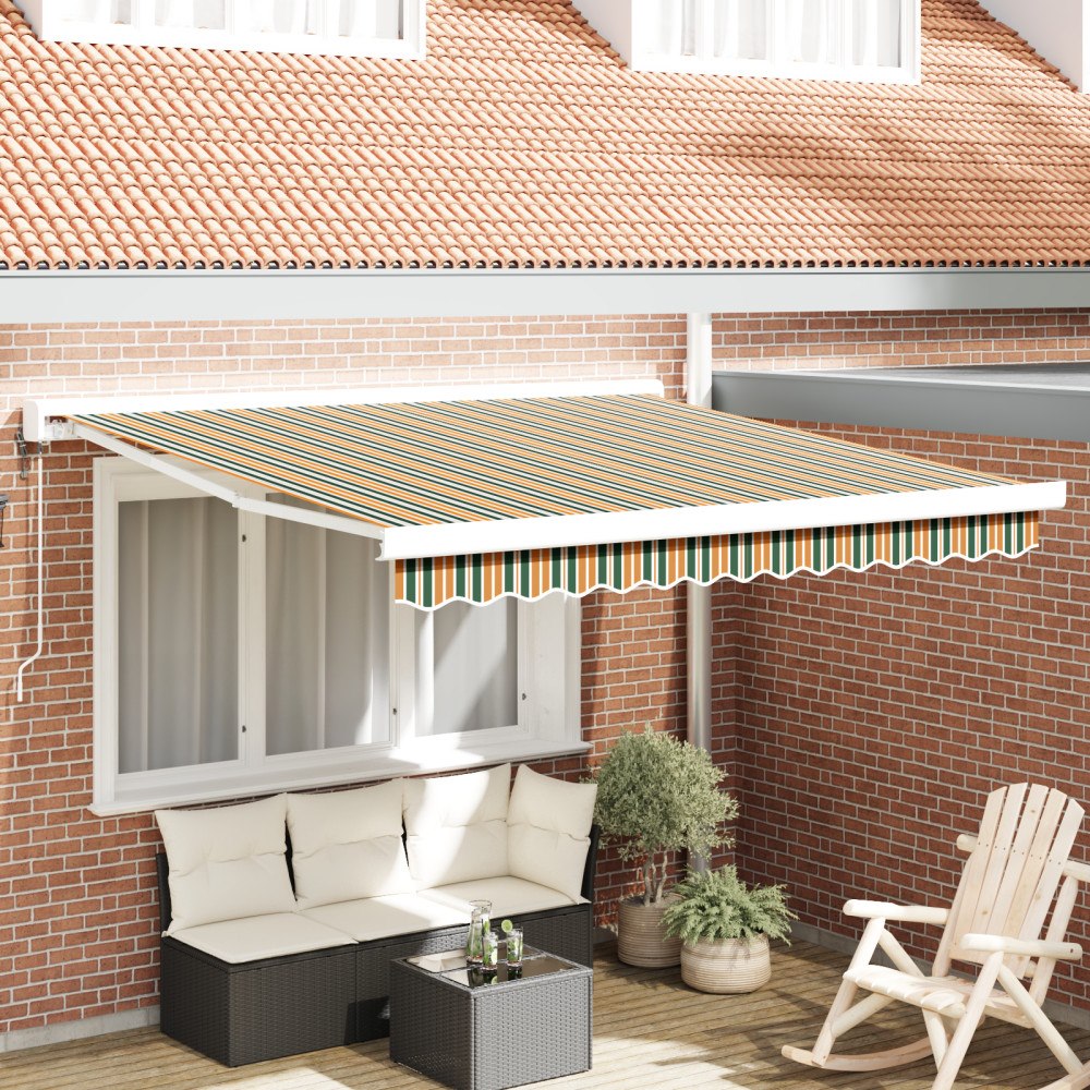 vidaXL Automatisk utträdbar markis Grön och Gul 300x250 cm, vidaXL Markis bytt tyg för 3x2,5 m ram Grön och Gul