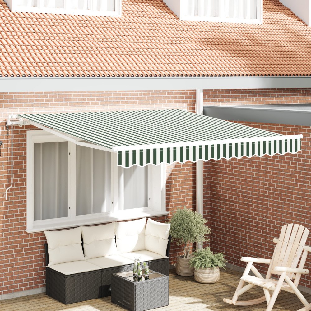 vidaXL Automatisk Utdragbar Markis Grön och Vit 300x250 cm, vidaXL Markis Ersättnings Tyg för 3x2.5 m Ram Grön och Vit