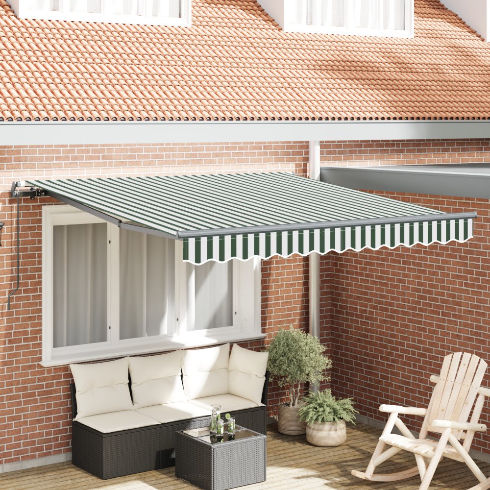vidaXL Manuell Retraherbar Markis Grön och Vit 300x250 cm, vidaXL Markis Ersättnings Tyg för 3x2.5 m Ram Grön och Vit