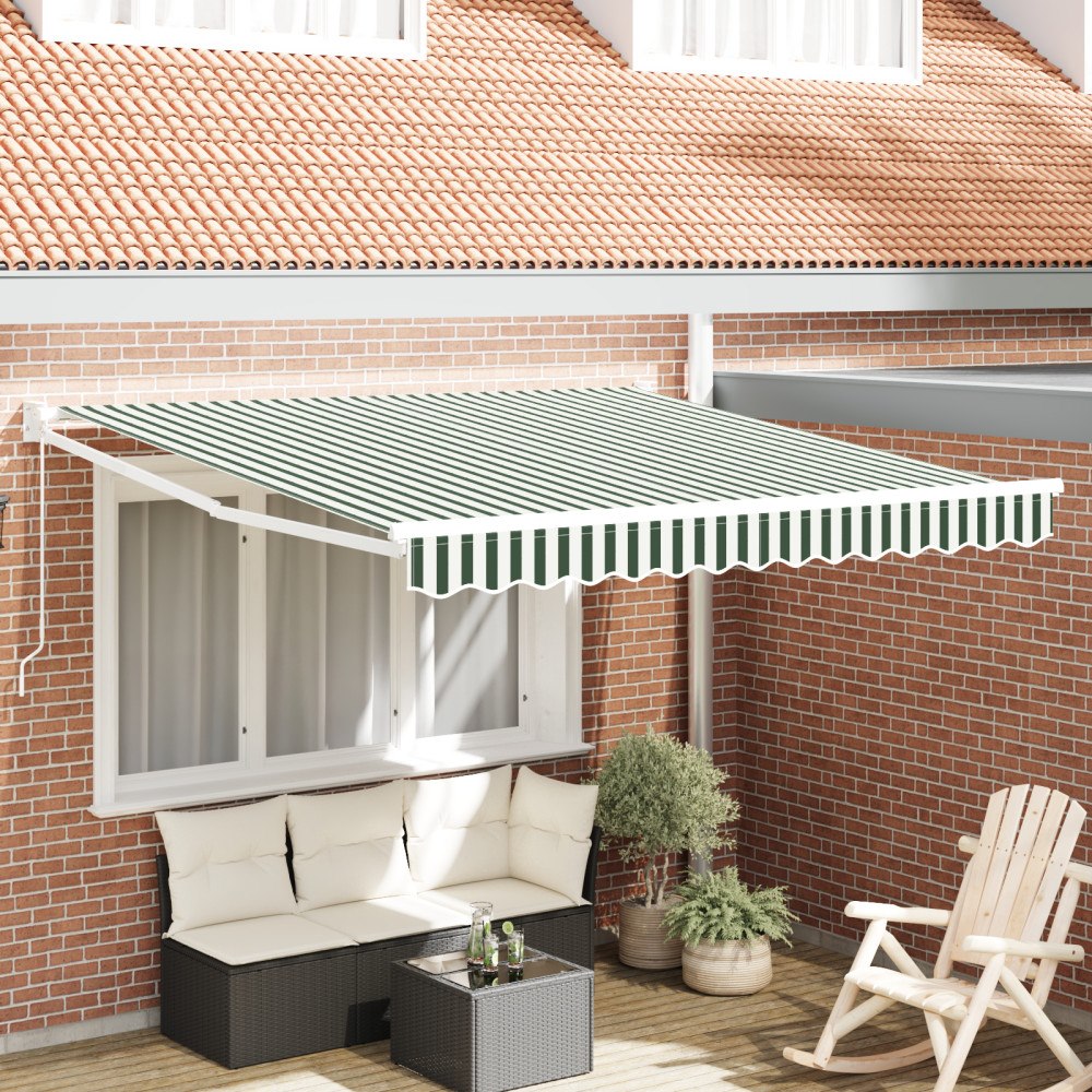 vidaXL Manuell Hopfällbar Markis Grön och Vit 300x250 cm, vidaXL Markis Ersättnings tyg för 3x2,5 m Ram Grön och Vit