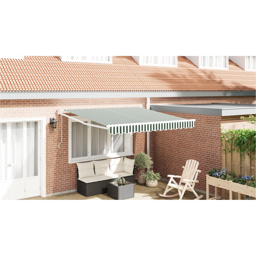vidaXL Automatisk Utdragbar Markis Grön och Vit 300x250 cm, vidaXL Markis Ersättningstyg för 3x2,5 m Ram Grön och Vit