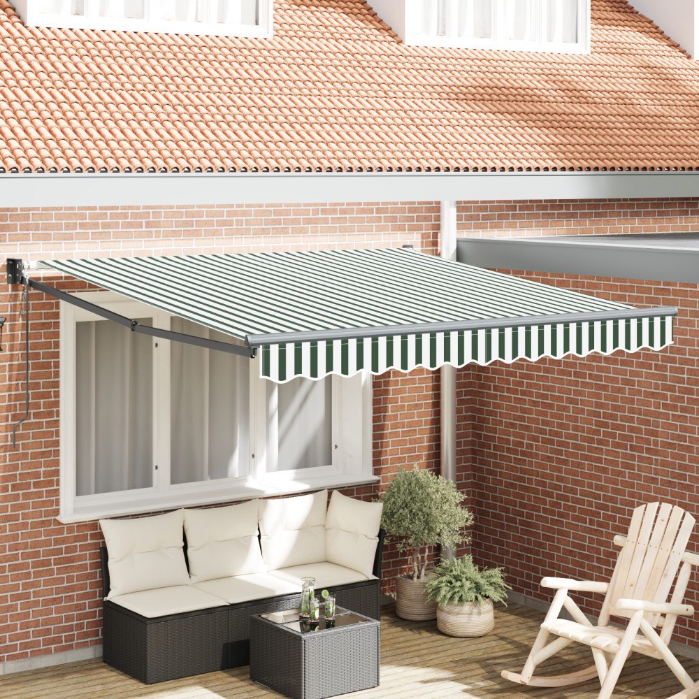 vidaXL Automatisk Utdragbar Markis Grön och Vit 300x250 cm, vidaXL Markis Ersättnings Tyg för 3x2.5 m Ram Grön och Vit
