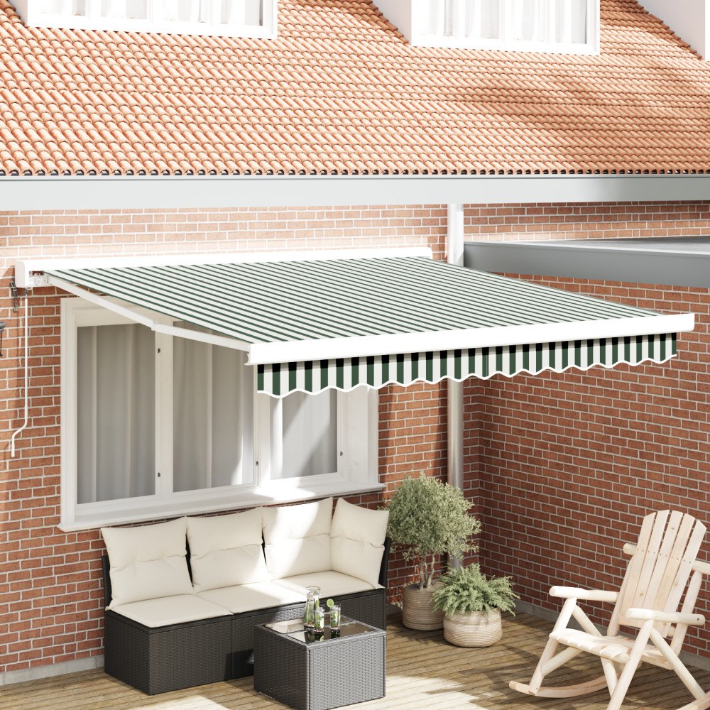 vidaXL Automatisk utdragbar markis grön och vit 300x250 cm, vidaXL Markis Ersättningsstoff för 3x2.5 m ram grön och vit