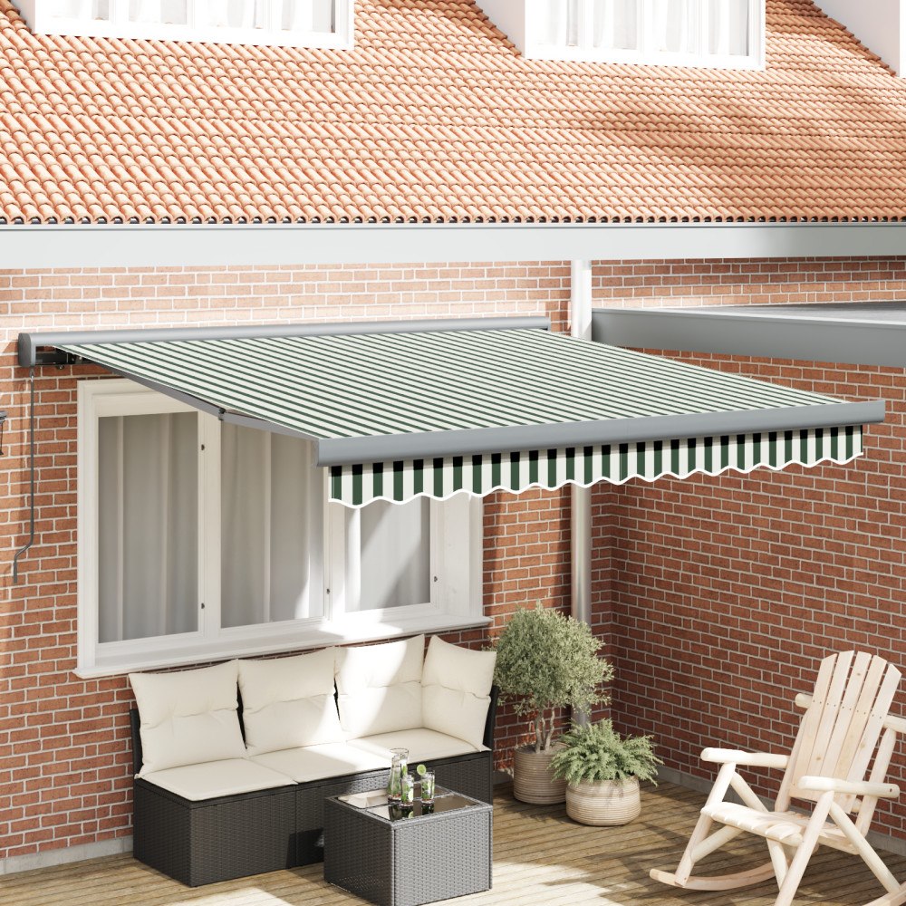 vidaXL Manuell Retraktabel Markis Grön och Vit 300x250 cm, vidaXL Markis Ersättningstyg för 3x2.5 m Ram Grön och Vit