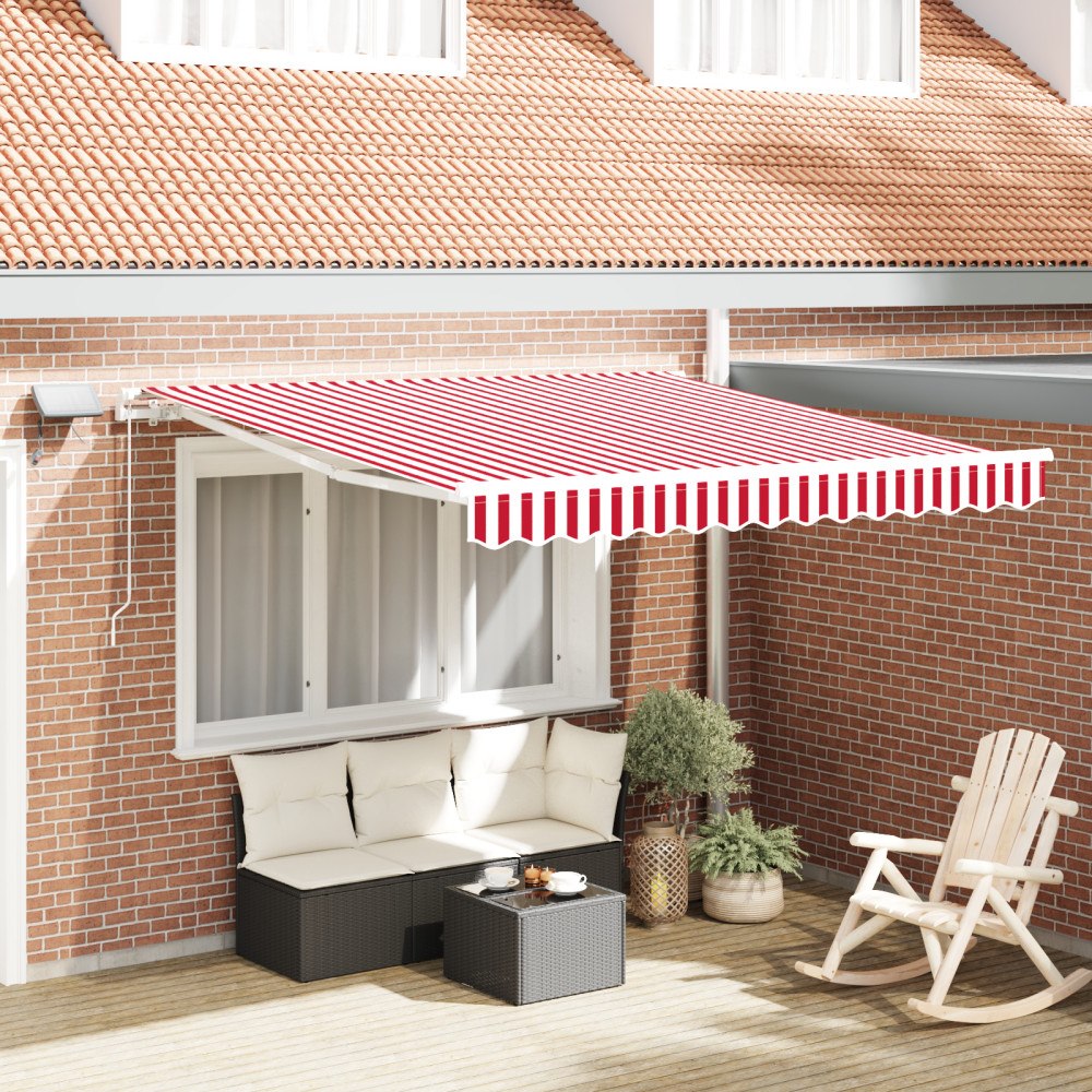 vidaXL Manuell Utdragbar Markis med LED Röd och Vit Rand 350x250 cm